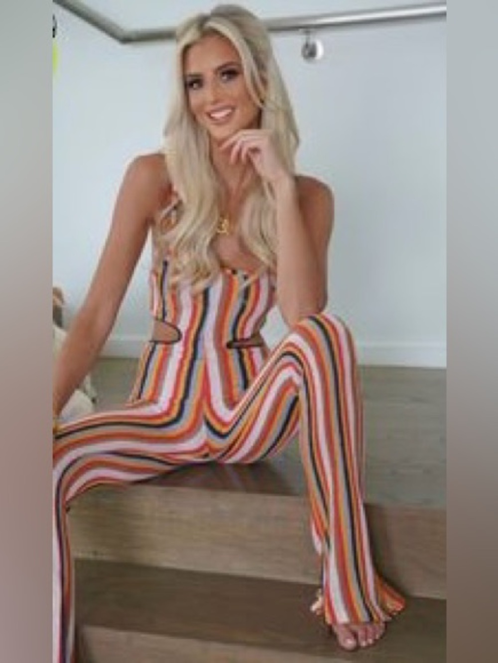ZARA Striped Cutout Jumpsuit